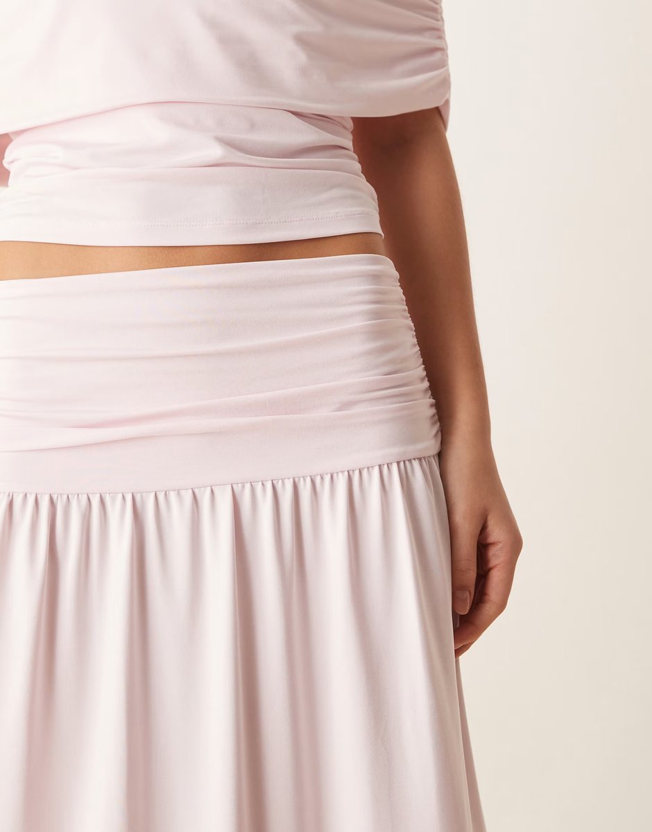 ASOS ASOS DESIGN mix & match drop waist ruched maxi skirt in pastel pink - 4