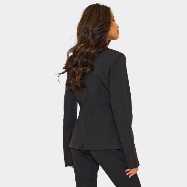 EGO Cut Out Twist Front Detail Fitted Blazer In Black, Women's Size UK 6 - 2
