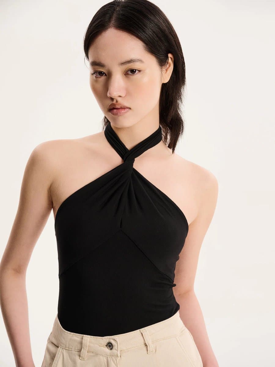 OMNES OMNES Twist Halter Top in Black