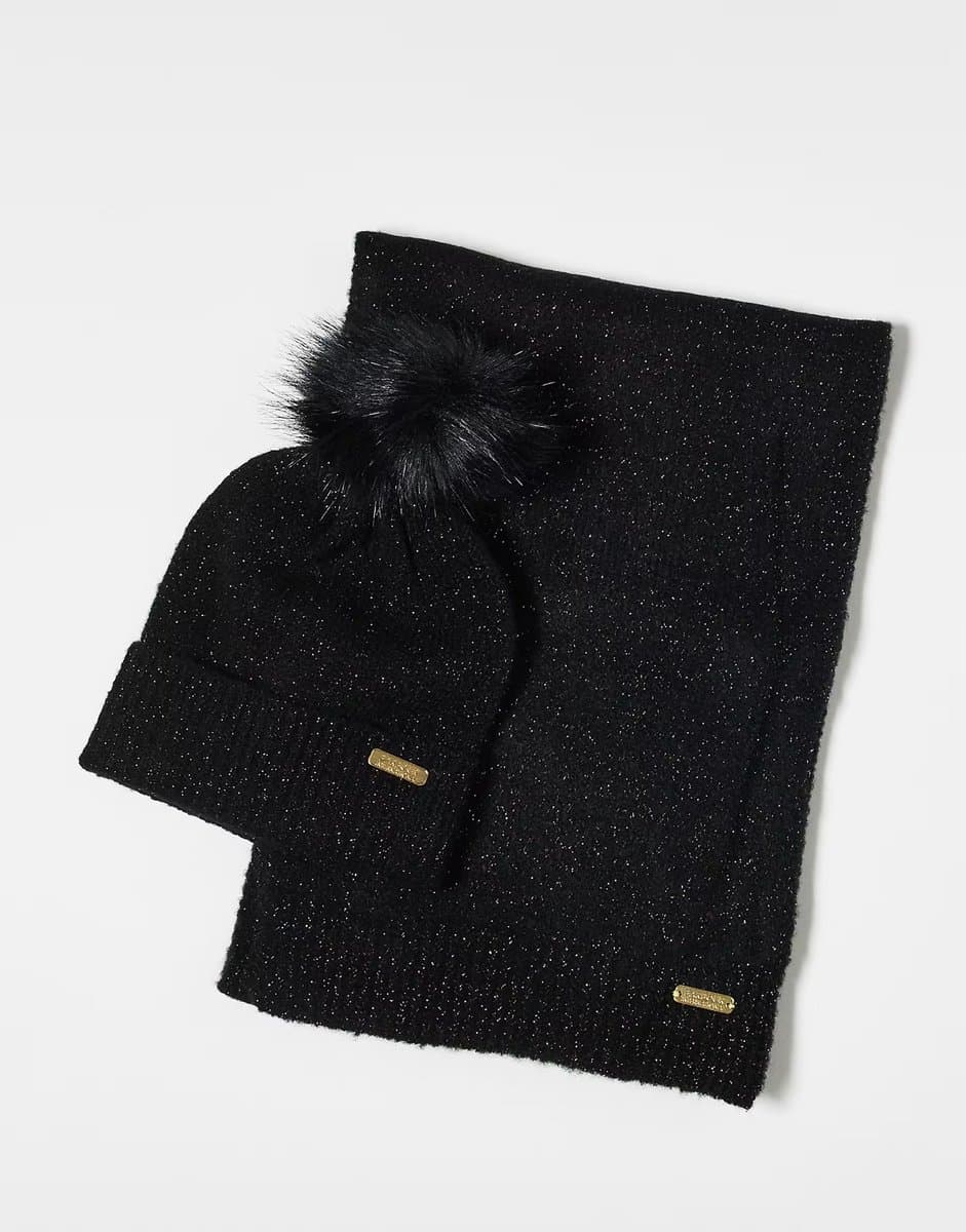 ASOS ASOS Barbour Sparkle Beanie & Scarf Gift Set in Black