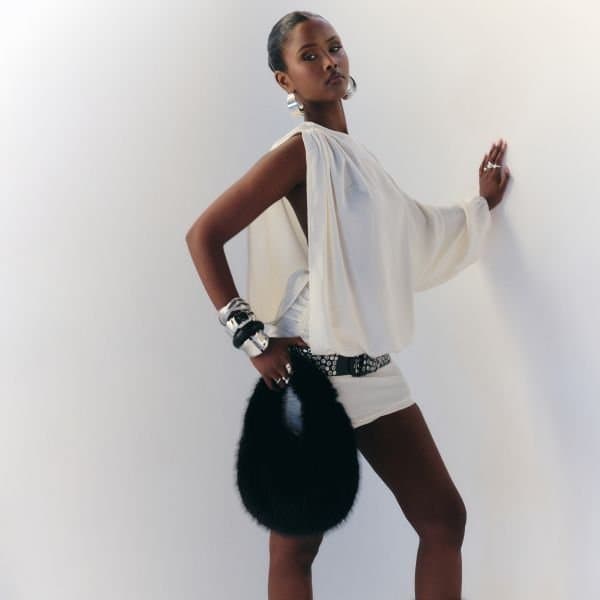 EGO One Sleeve Blouson Drape Detail Mini Dress In Cream, Women's Size UK 6