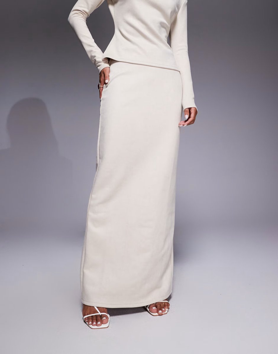 ASOS Daska faux suede maxi skirt co-ord in cream  - 2
