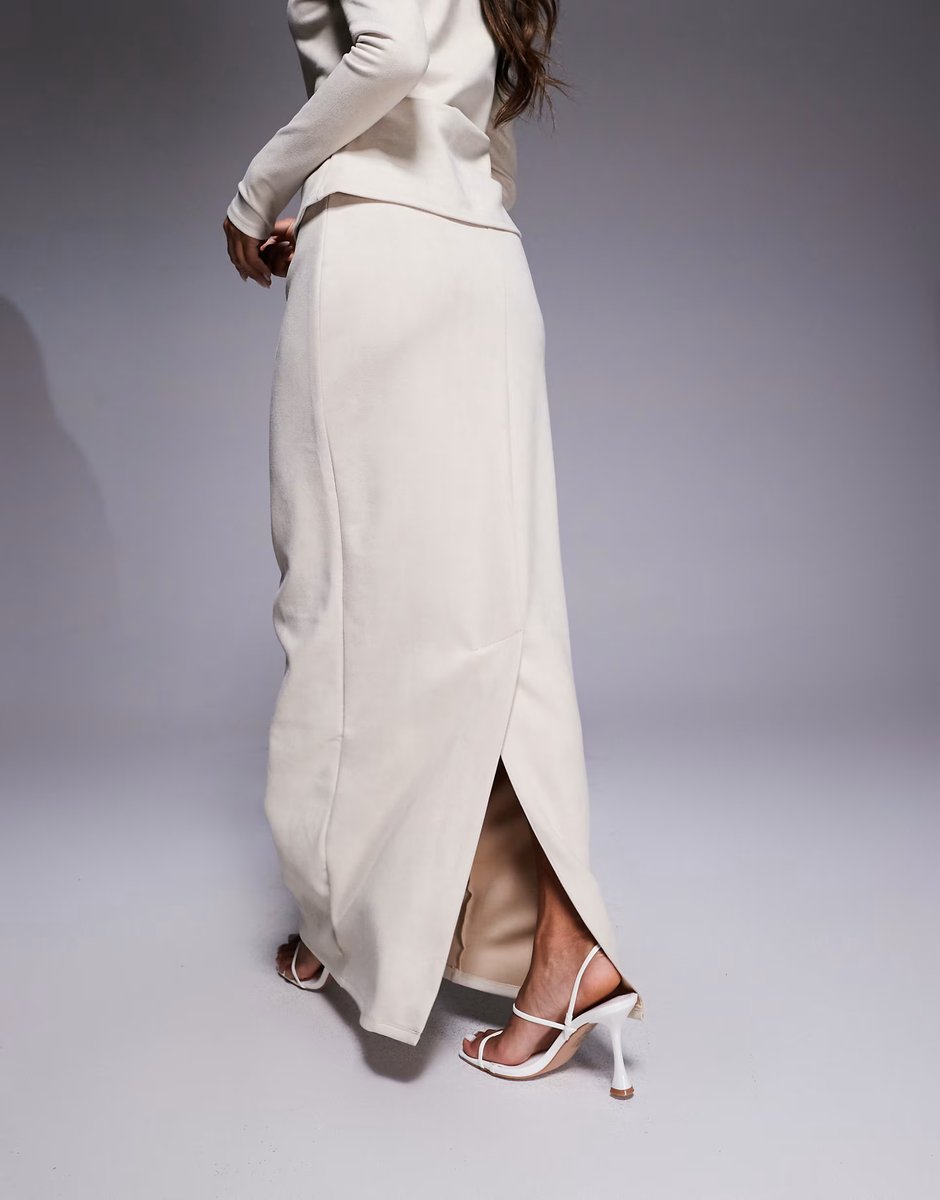 ASOS Daska faux suede maxi skirt co-ord in cream  - 4