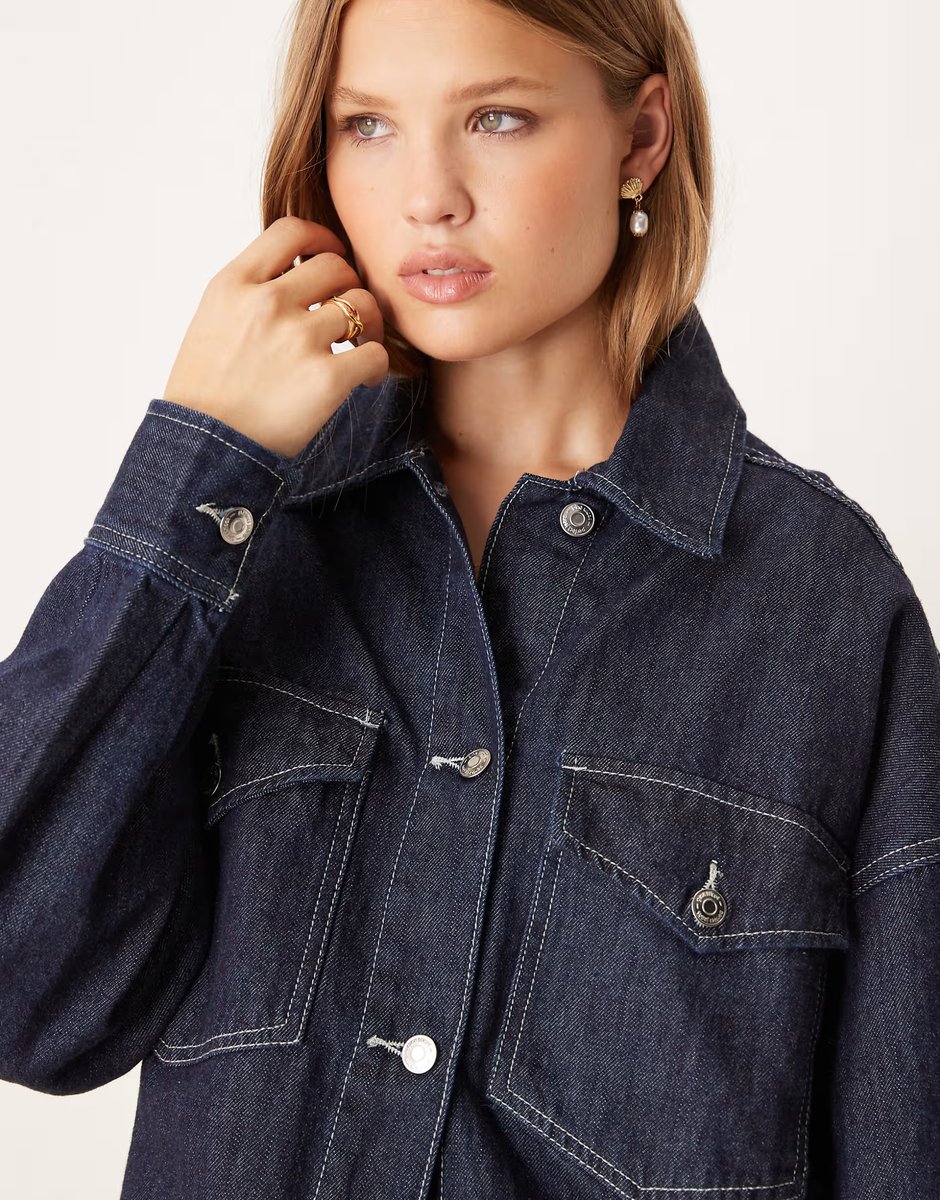 ASOS Gina Tricot co-ord relaxed fit oversized denim shirt in darkwash indigo blue - 4