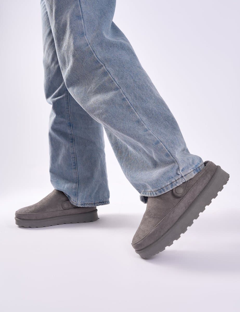 Public Desire Public Desire UK Faux Fur Lined Mules in Grey