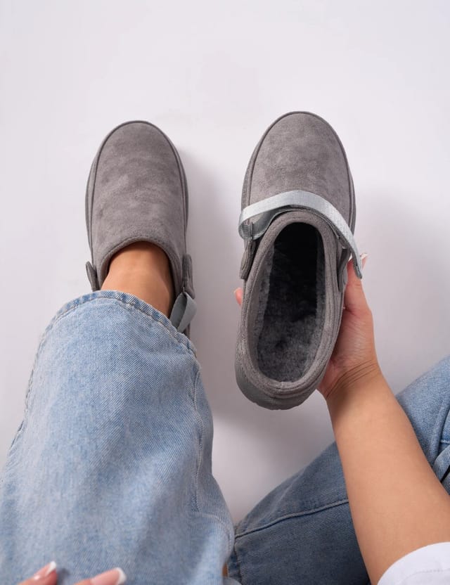 Public Desire Goldie Grey Faux Fur Lined Mules - 2