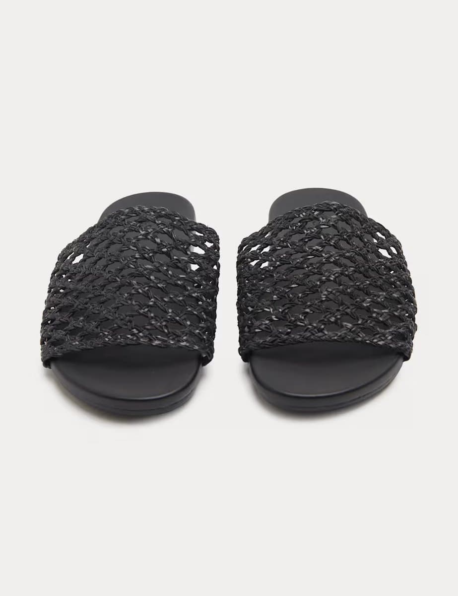 Marks & Spencer M&S Leather Woven Flat Mules Black