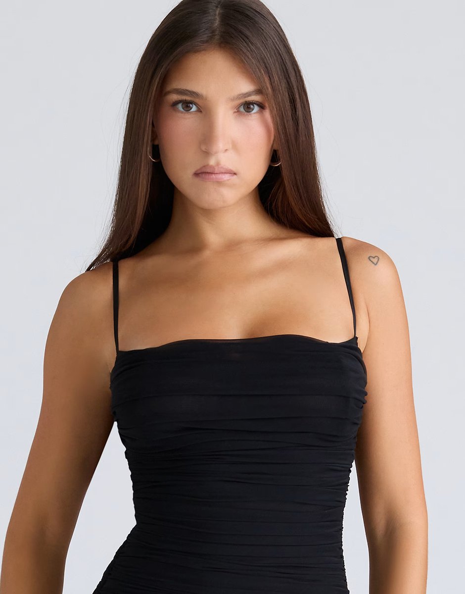 ASOS House of CB Ella black gathered stretch mesh mini dress in black - 3