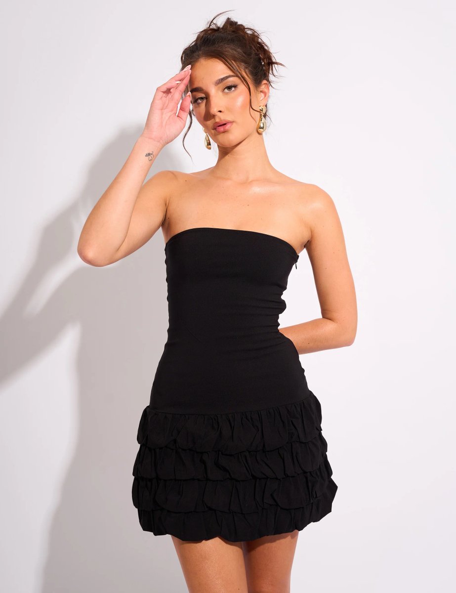 Public Desire Tiered Ruffle Hem Bandeau Mini Dress Black - 2