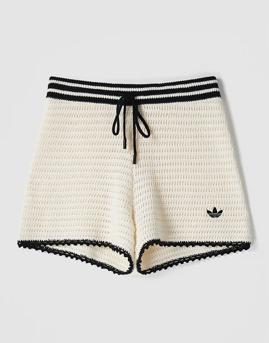 ASOS adidas Originals x ASOS crochet knitted shorts with contrast trim in ecru - 3