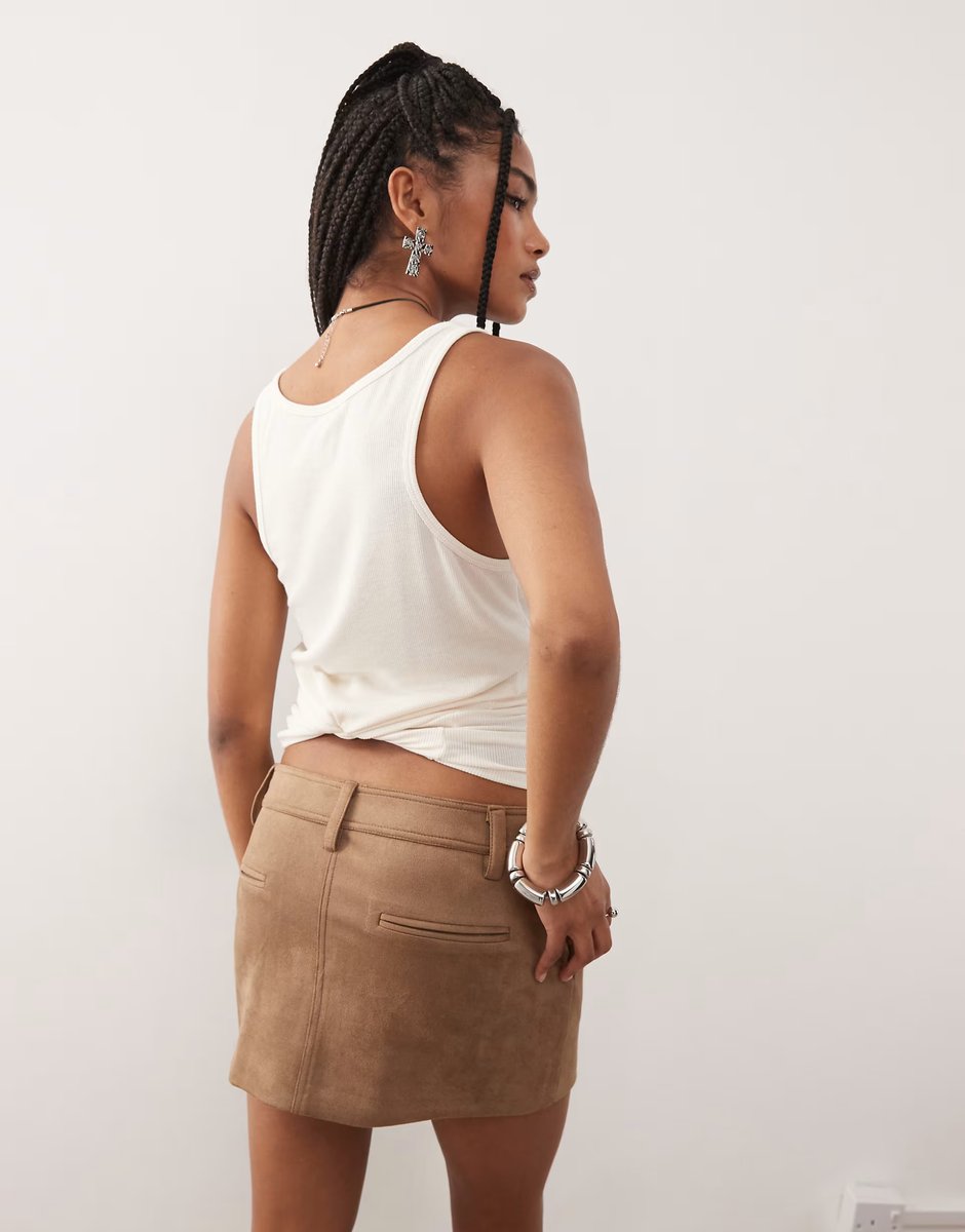 ASOS Lioness Mirage faux suede low rise mini skirt in camel - 2