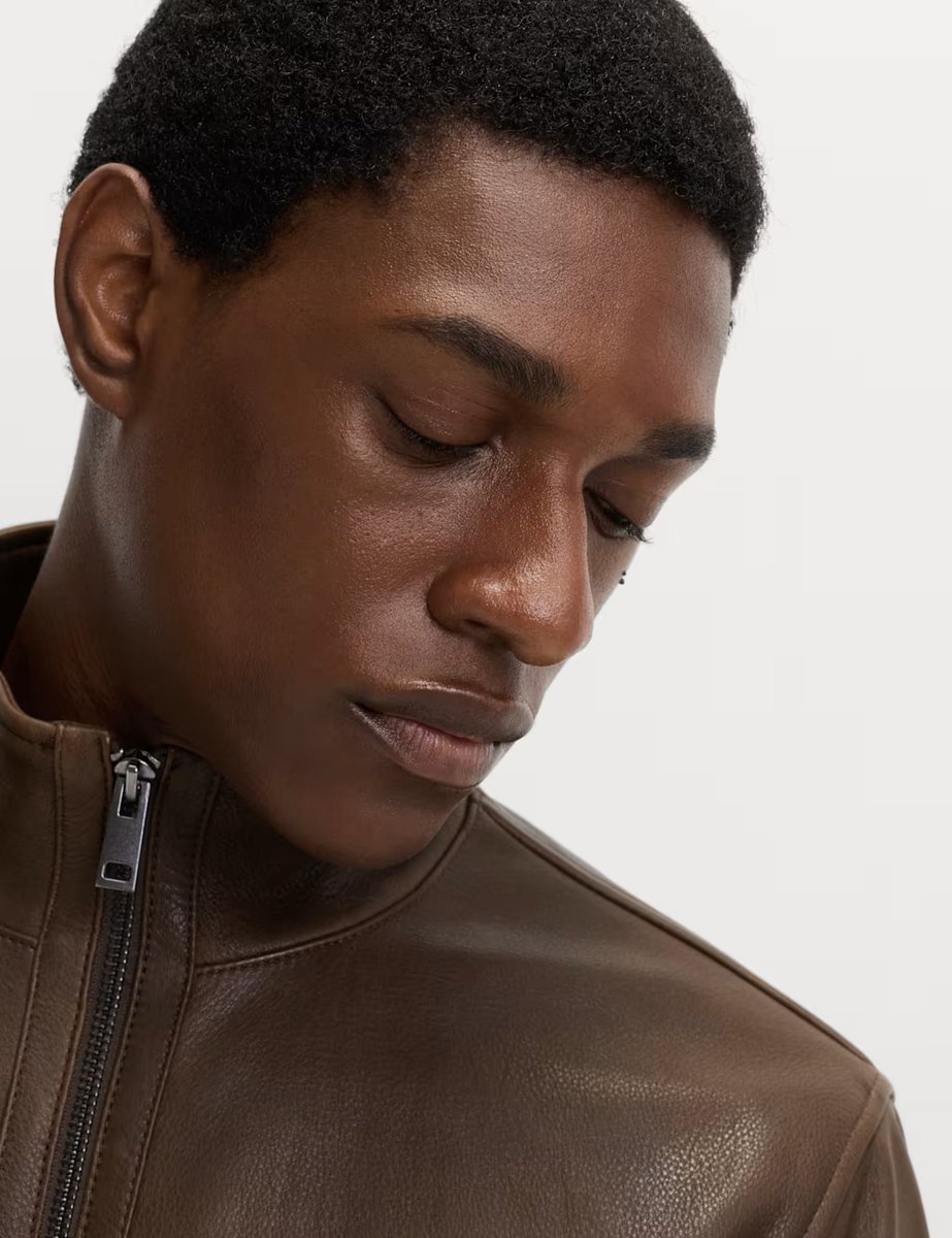 Marks & Spencer M&S Funnel Neck Leather BikerJacket Dark Brown - 2