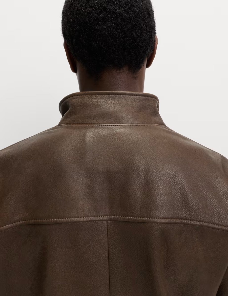 Marks & Spencer M&S Funnel Neck Leather BikerJacket Dark Brown - 4