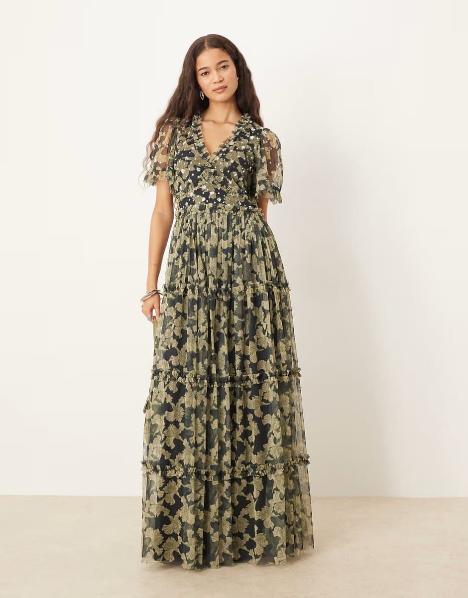 ASOS Anaya Sequin v neck floral maxi dress in black