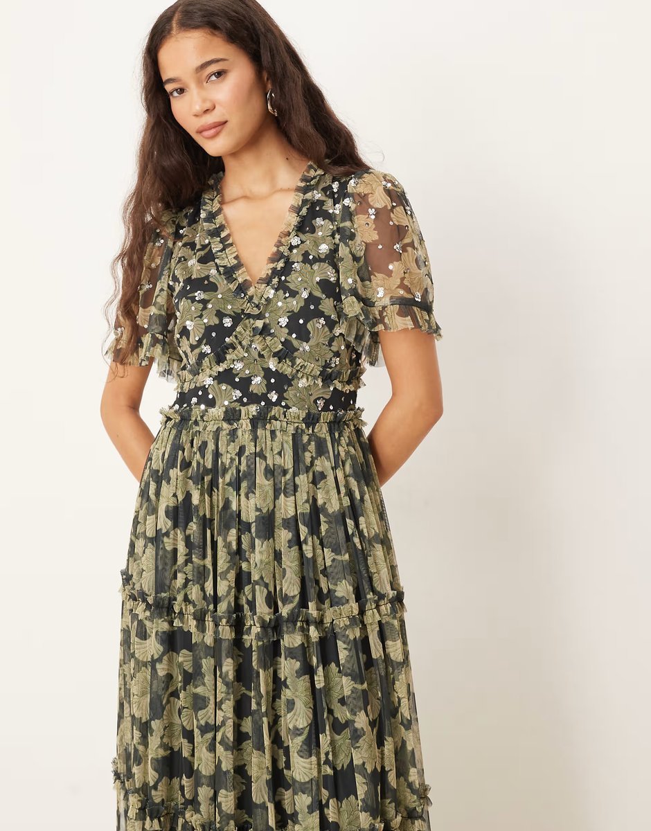 ASOS Anaya Sequin v neck floral maxi dress in black - 3