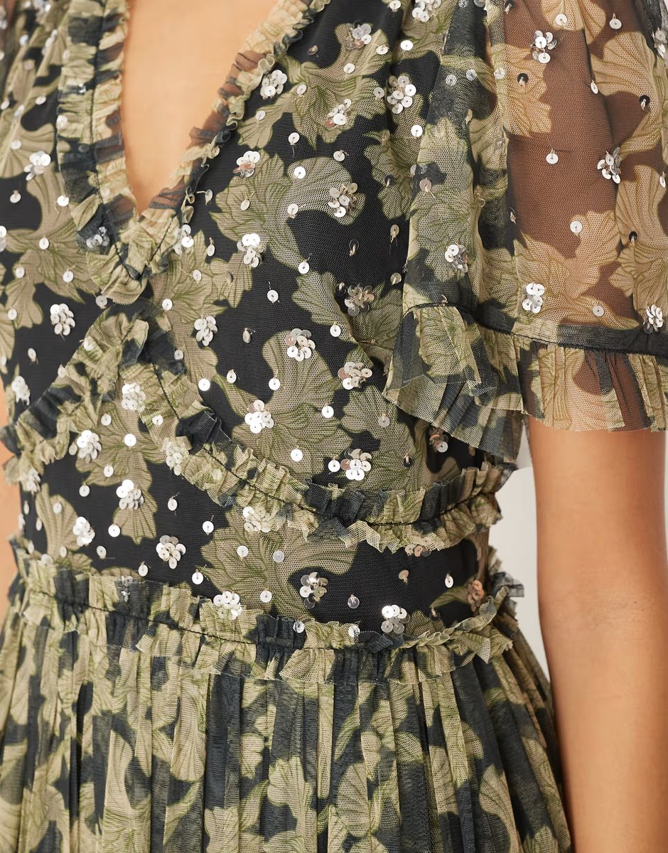 ASOS Anaya Sequin v neck floral maxi dress in black - 4