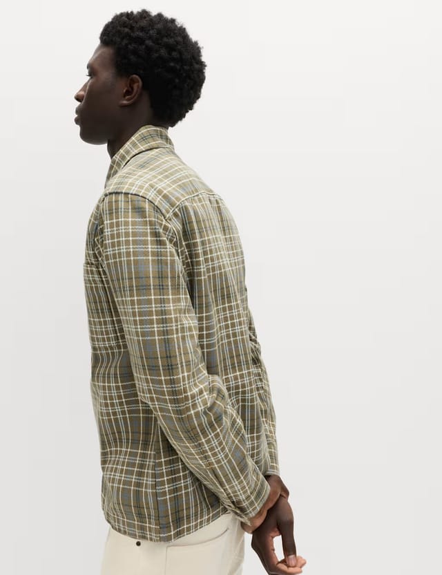 Marks & Spencer M&S Pure Cotton Check Overshirt Khaki Mix - 2