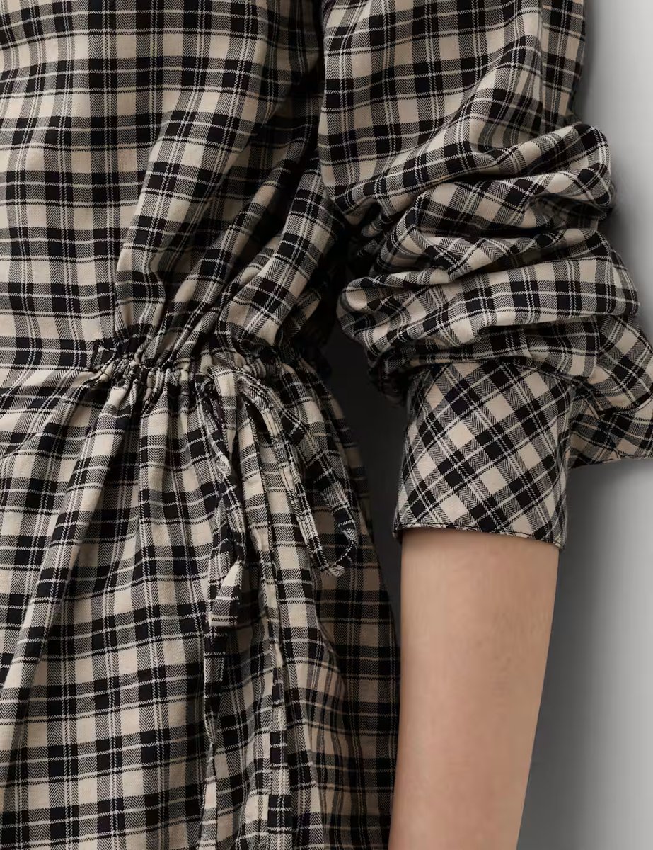 Marks & Spencer M&S Pure Cotton Checked Drawcord Waist Shirt Black Mix - 3