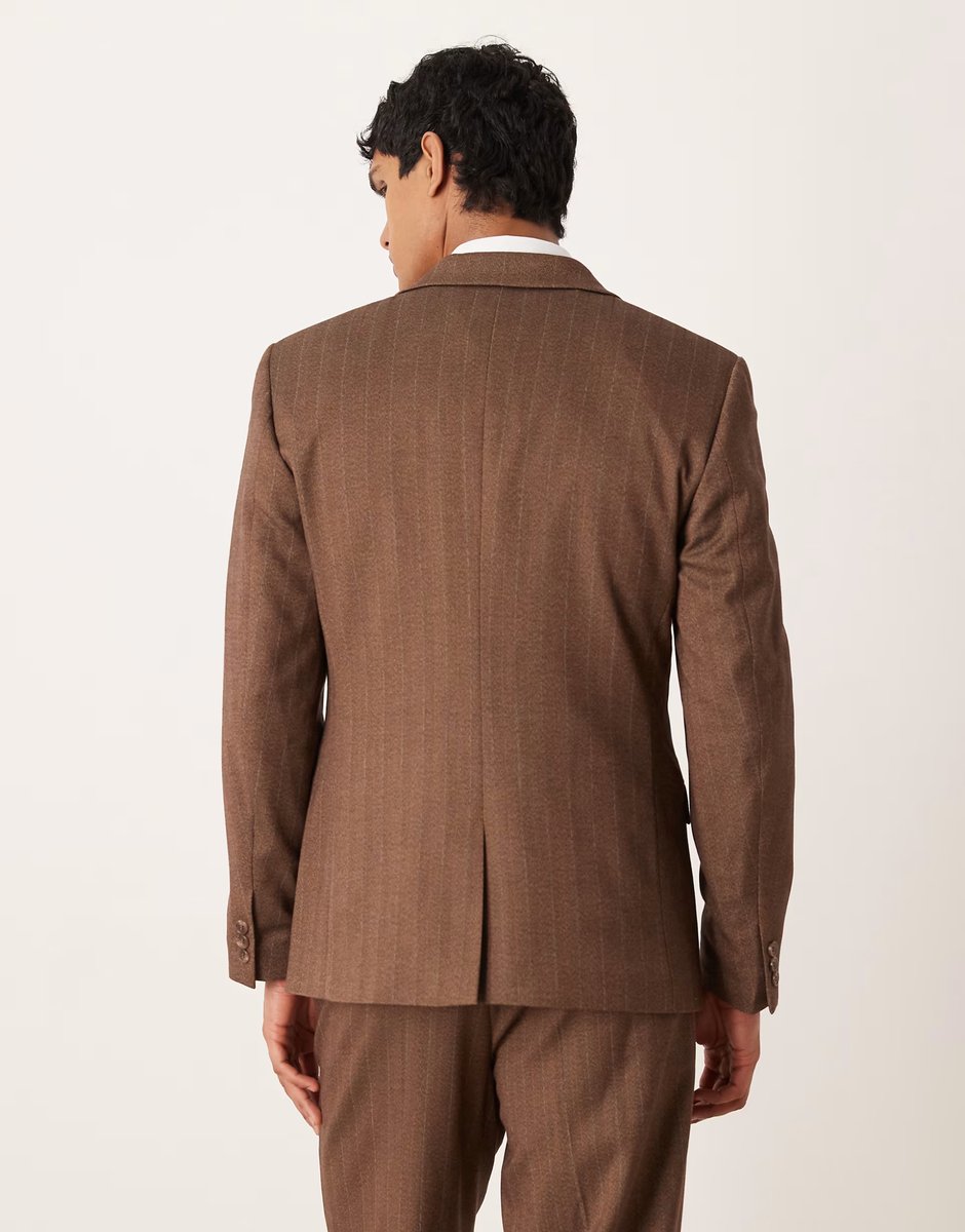 ASOS ASOS DESIGN slim wool look suit jacket in brown twill herringbone - 3