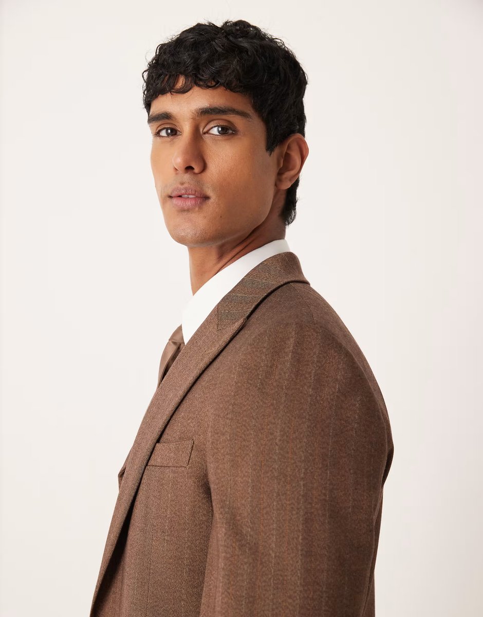 ASOS ASOS DESIGN slim wool look suit jacket in brown twill herringbone - 4