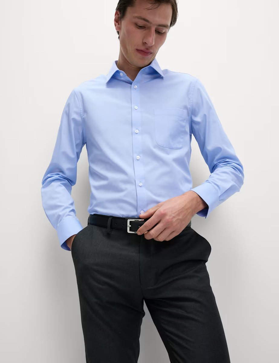 Marks & Spencer M&S 2 Pack Skinny Fit Easy Iron Cotton Blend Shirts Mid Blue - 3