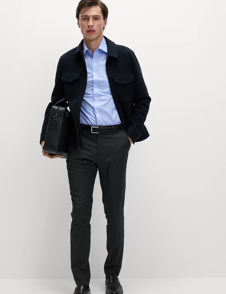 Marks & Spencer M&S 2 Pack Skinny Fit Easy Iron Cotton Blend Shirts Mid Blue - 4