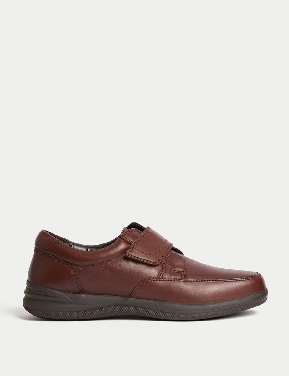 Marks & Spencer M&S Wide Fit Leather Riptape Shoes Brown