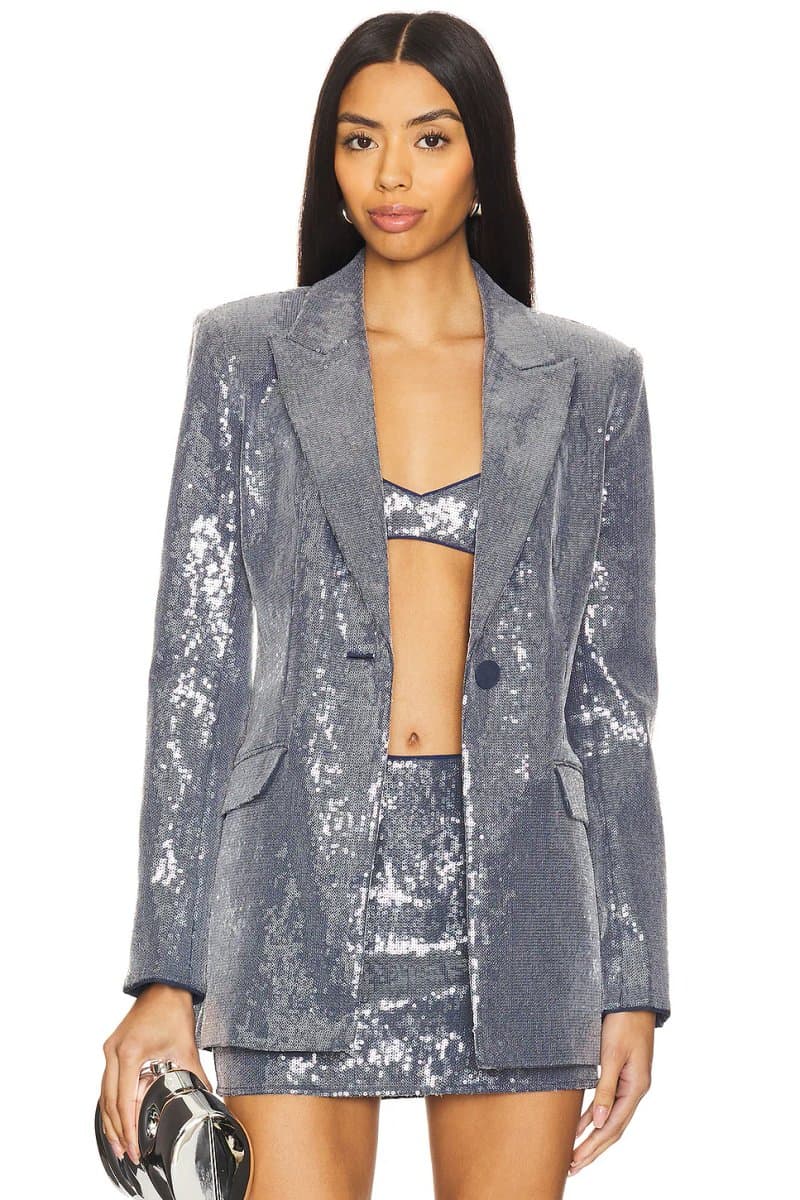 revolve Revolve Mori Blazer with Sequins in Midnight Blue