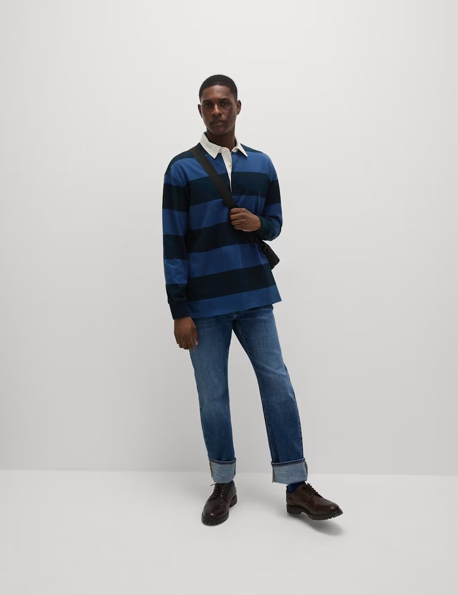 Marks & Spencer M&S Pure Cotton Striped Rugby Shirt Dark Navy Mix - 2