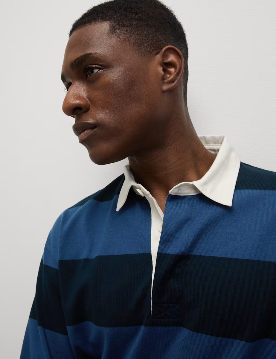 Marks & Spencer M&S Pure Cotton Striped Rugby Shirt Dark Navy Mix - 3