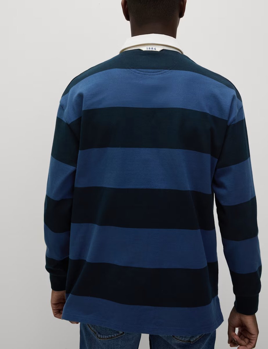 Marks & Spencer M&S Pure Cotton Striped Rugby Shirt Dark Navy Mix - 4