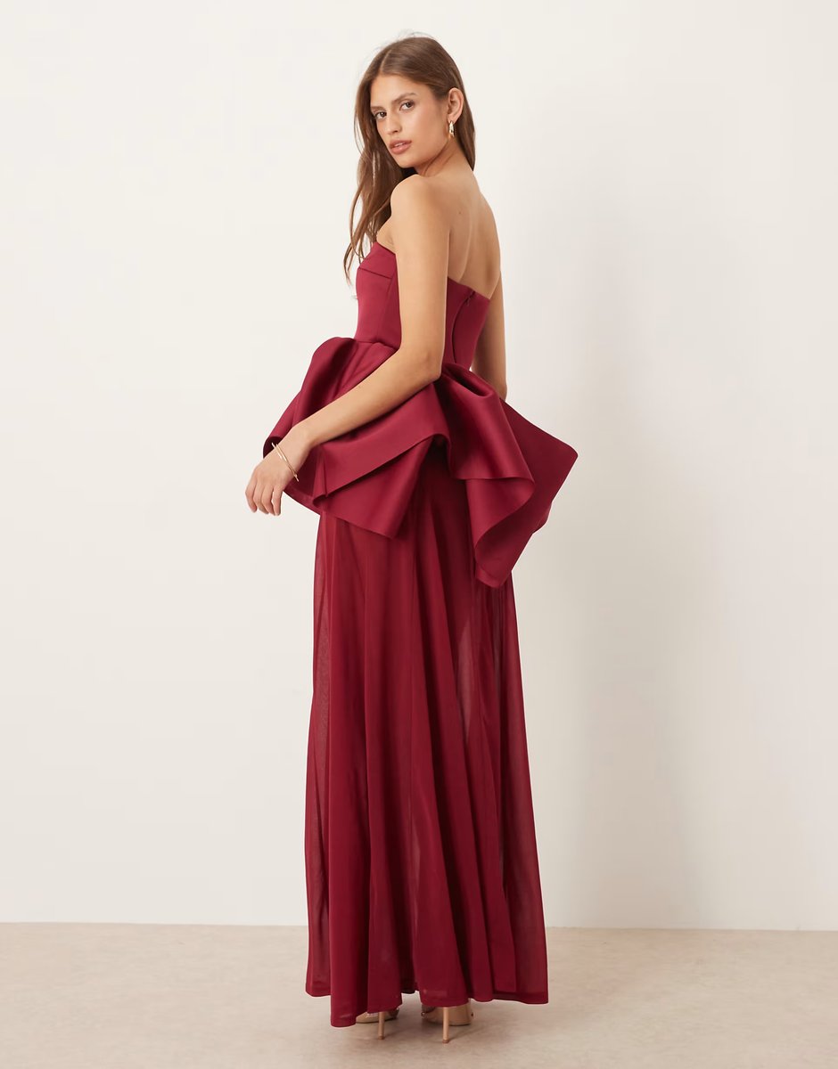 ASOS ASOS DESIGN Premium bandeau with sheer skirt maxi dress in red scuba-style fabric - 4
