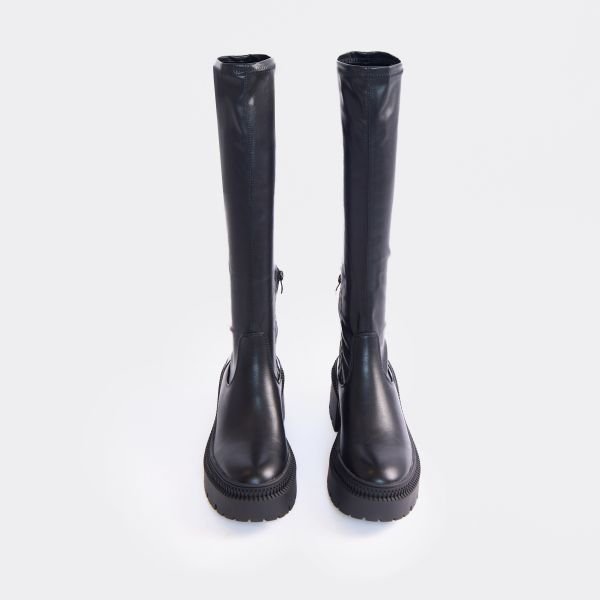 EGO Guyz Chunky Sole Knee High Long Boot In Black Faux Leather, Women's Size UK 7 - 2
