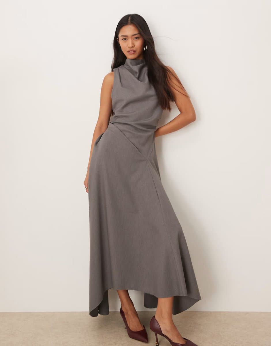 ASOS ASOS Draped High Neck Maxi Dress in Grey