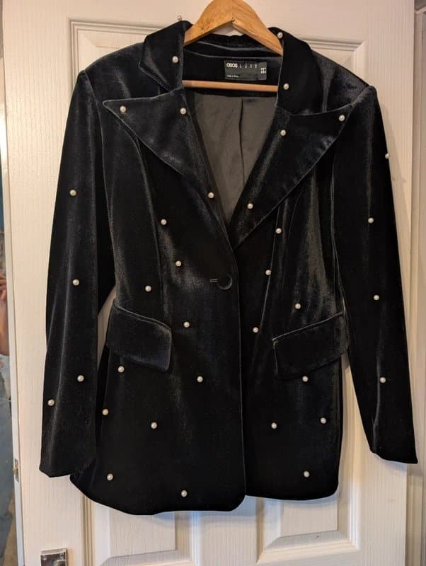 ASOS ASOS Luxe Pearl Velvet Blazer, Black