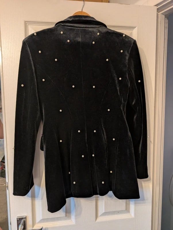 ASOS ASOS Luxe Pearl Velvet Blazer, Black - 3