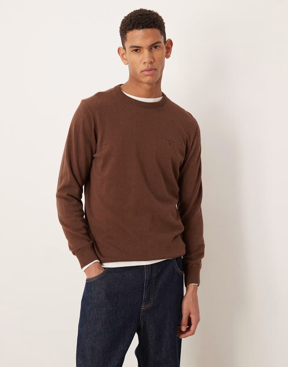 ASOS Barbour pima cotton crew neck sweater in umber