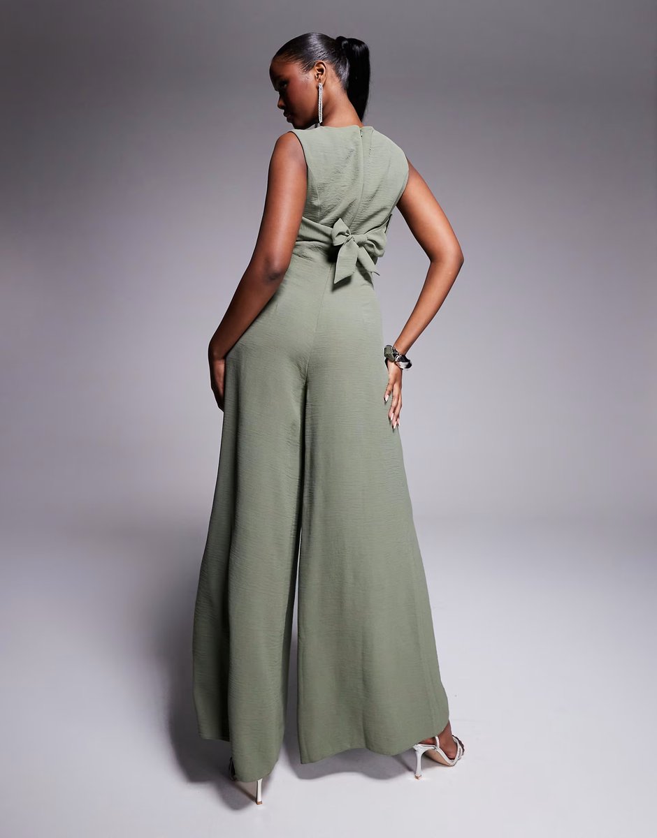 ASOS ASOS DESIGN buckle detail wide leg jumpsuit in khaki - 4