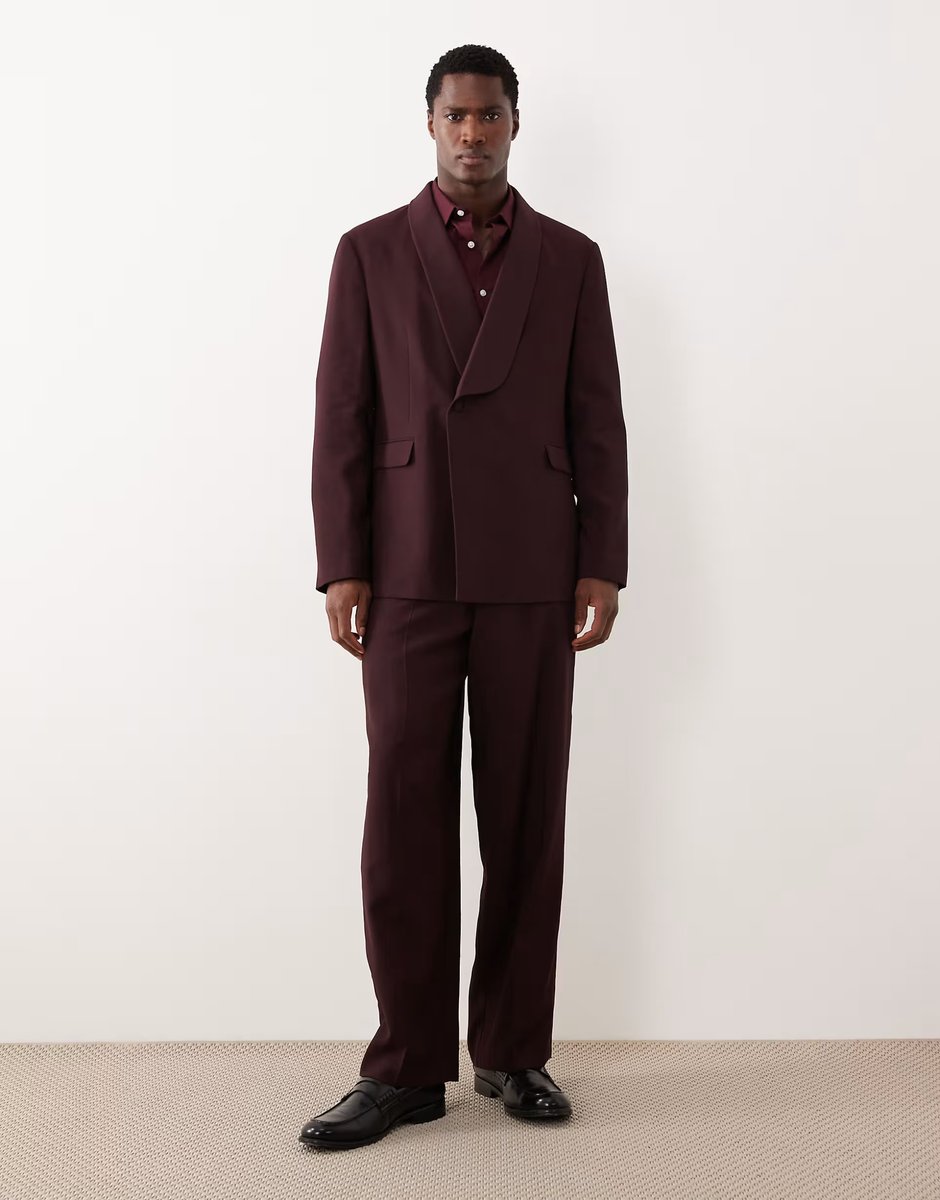 ASOS ASOS DESIGN double breasted wrap regular fit suit jacket in burgundy - 3