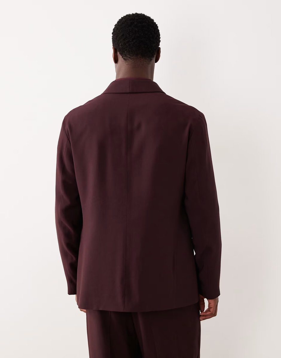 ASOS ASOS DESIGN double breasted wrap regular fit suit jacket in burgundy - 4