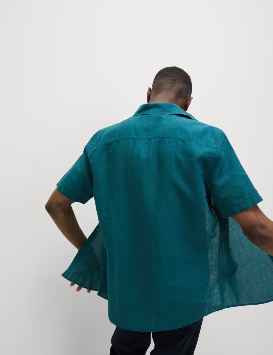 Marks & Spencer M&S Linen Cotton Short Sleeve Shirt Evergreen - 2