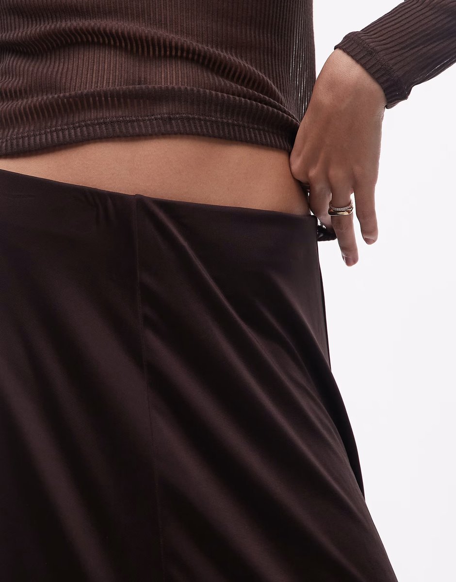 ASOS ARKET drapey midi skirt in dark brown - 2