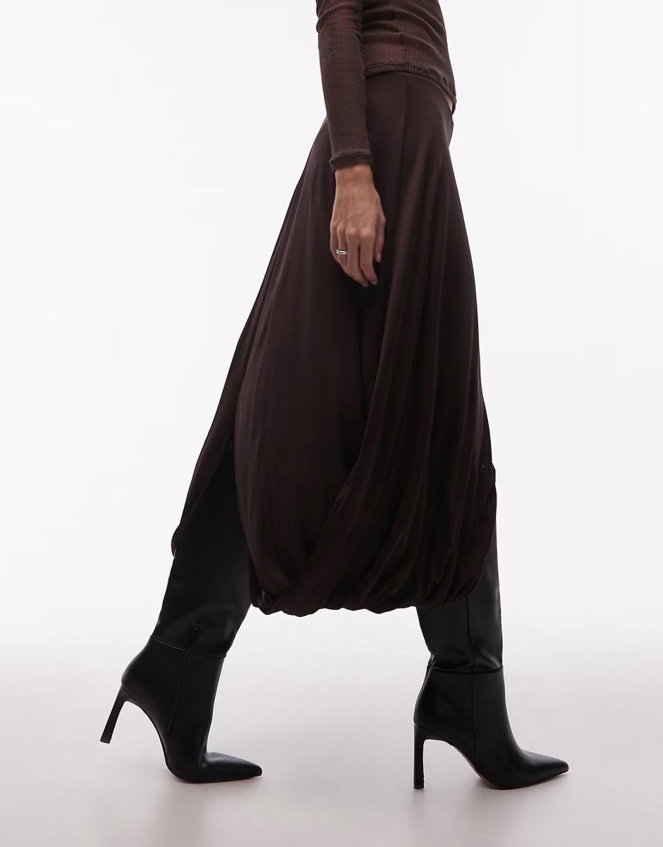 ASOS ARKET drapey midi skirt in dark brown - 3