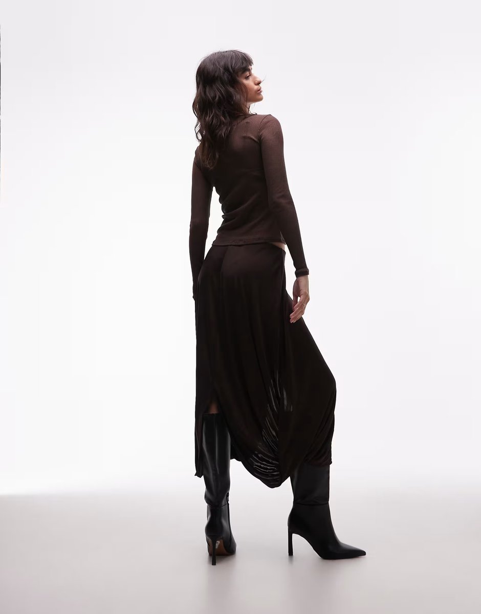 ASOS ARKET drapey midi skirt in dark brown - 4