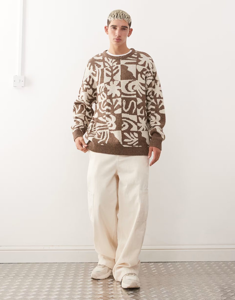 ASOS Quiksilver Hall city jacquard jumper in chocolate brown terreau desert - 2