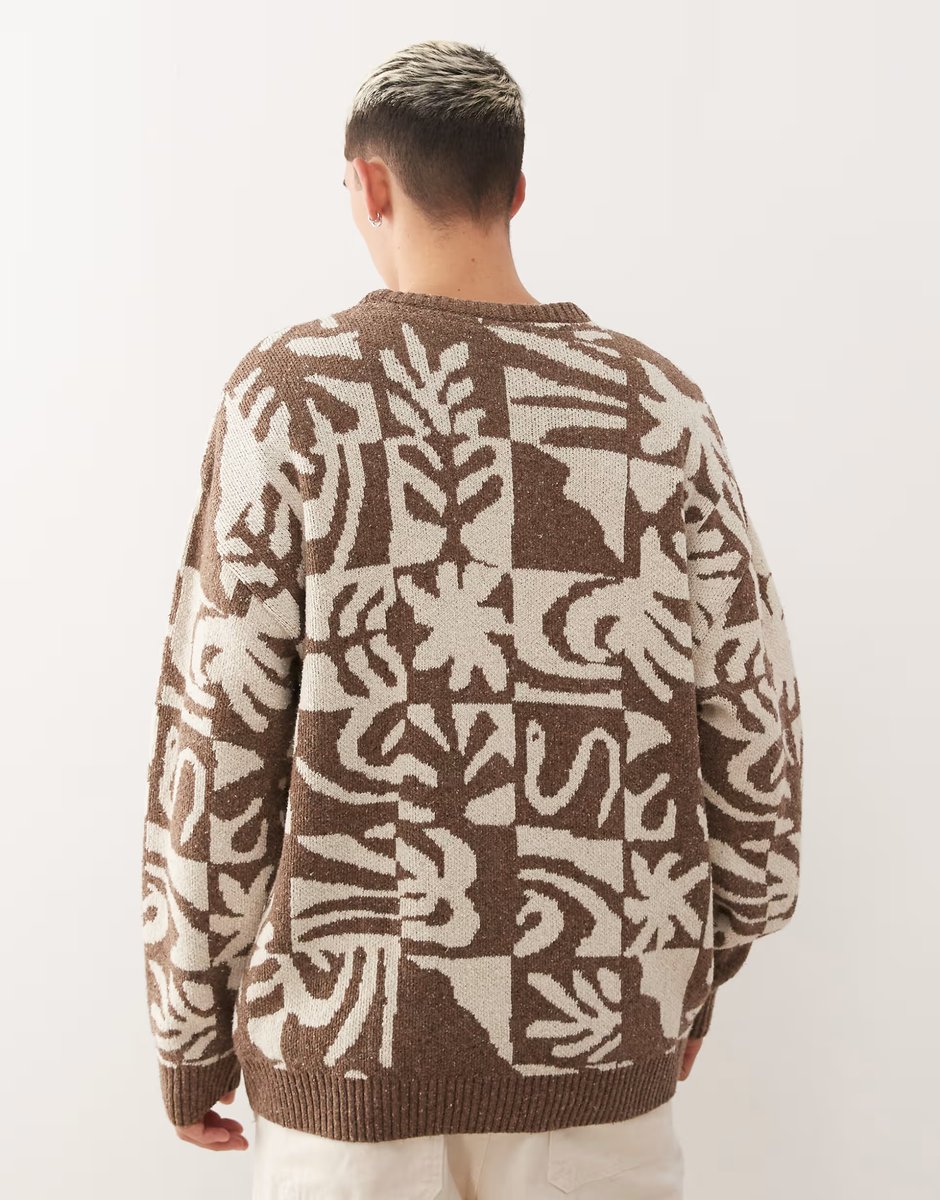ASOS Quiksilver Hall city jacquard jumper in chocolate brown terreau desert - 3