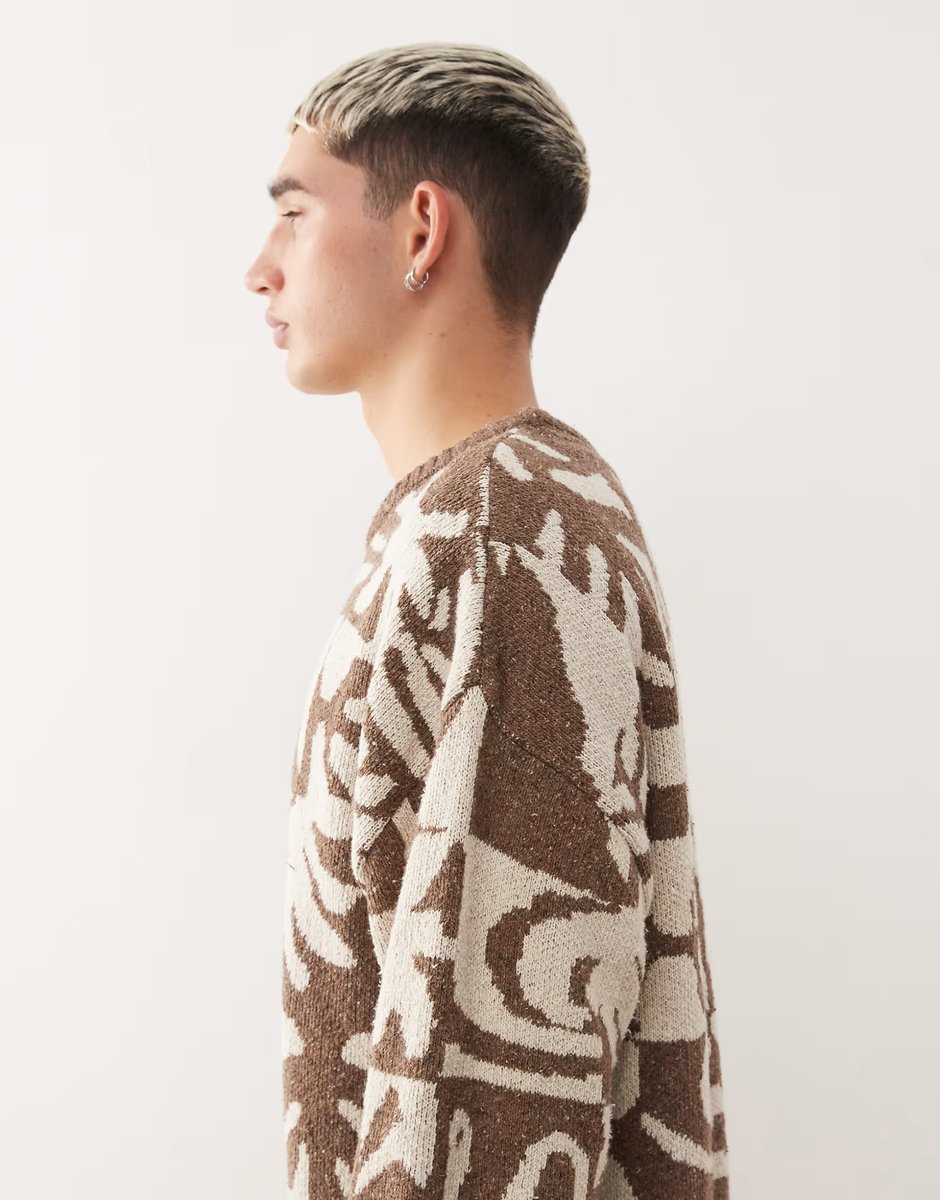 ASOS Quiksilver Hall city jacquard jumper in chocolate brown terreau desert - 4