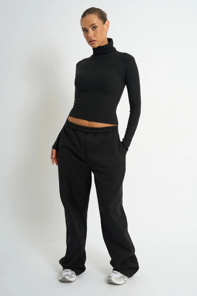 Kaiia Kaiia Rib Roll Neck Long Sleeve Top Black - 3