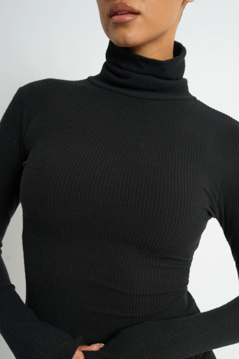 Kaiia Kaiia Rib Roll Neck Long Sleeve Top Black - 4