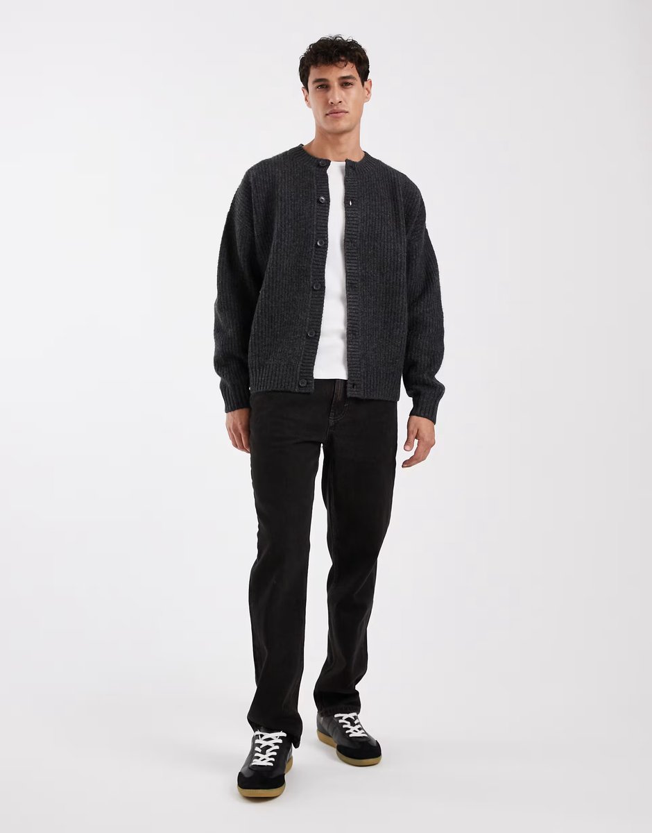 ASOS Jack & Jones crew neck cardigan in dark grey - 2